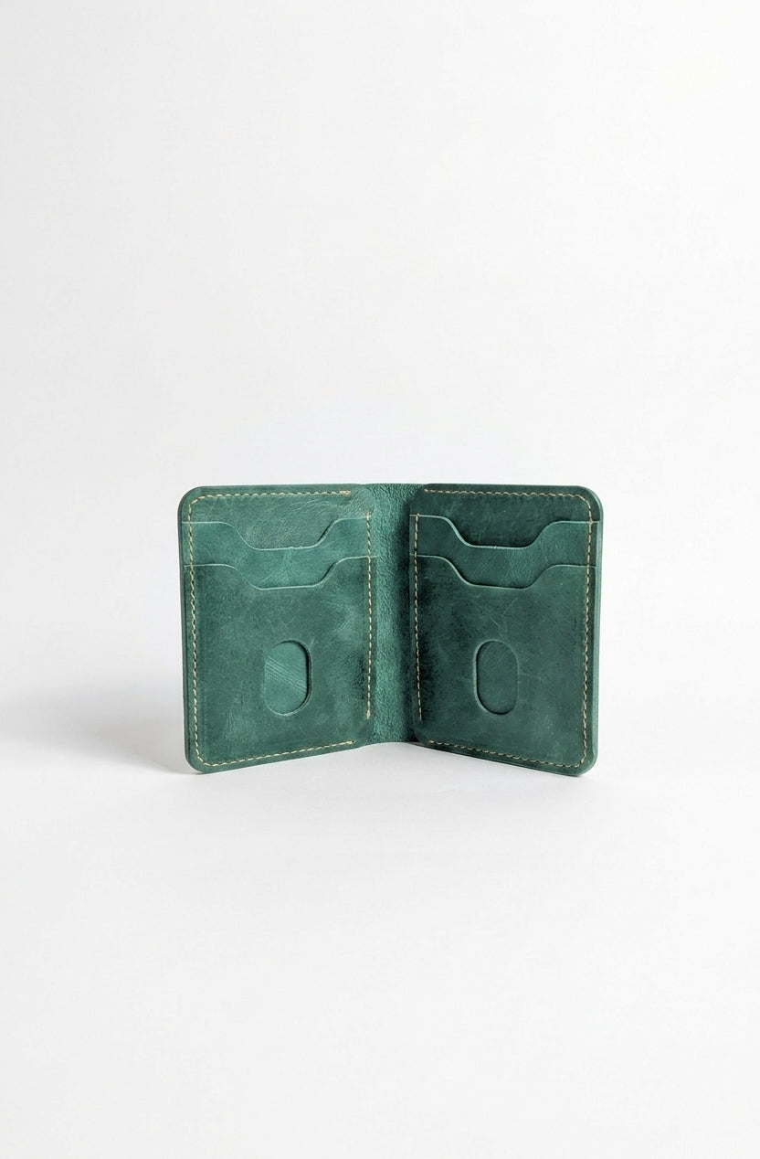 The Heritage Leather Vertical Bi-Fold Card Holder Gauguin Green