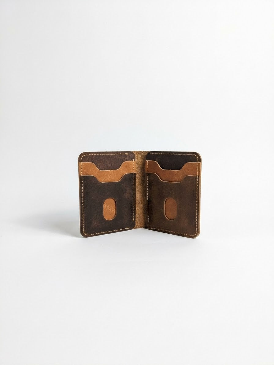 The Heritage Leather Vertical Bi-Fold Card Holder Coffee Brown