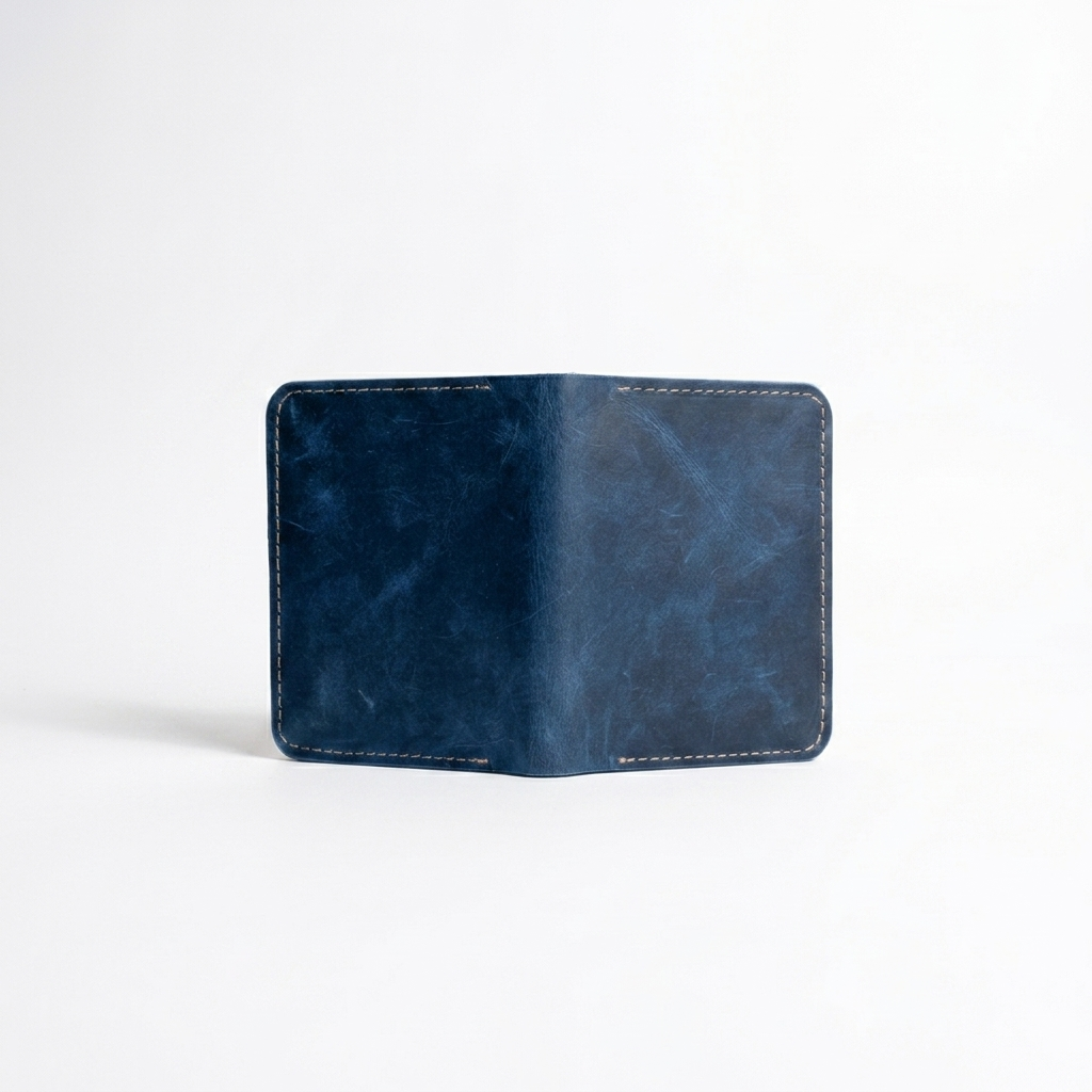 The Heritage Leather Vertical Bi-Fold Card Holder Van Gogh Blue