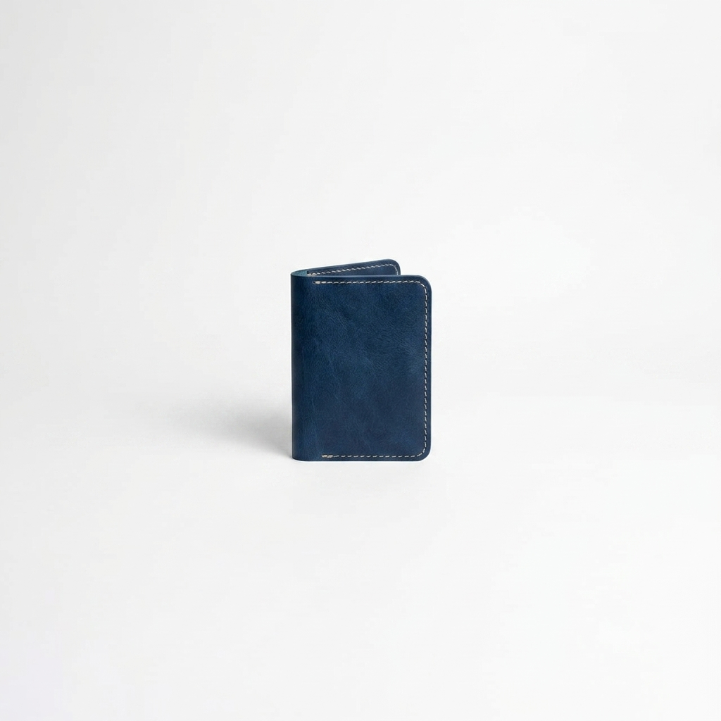 The Heritage Leather Vertical Bi-Fold Card Holder Van Gogh Blue