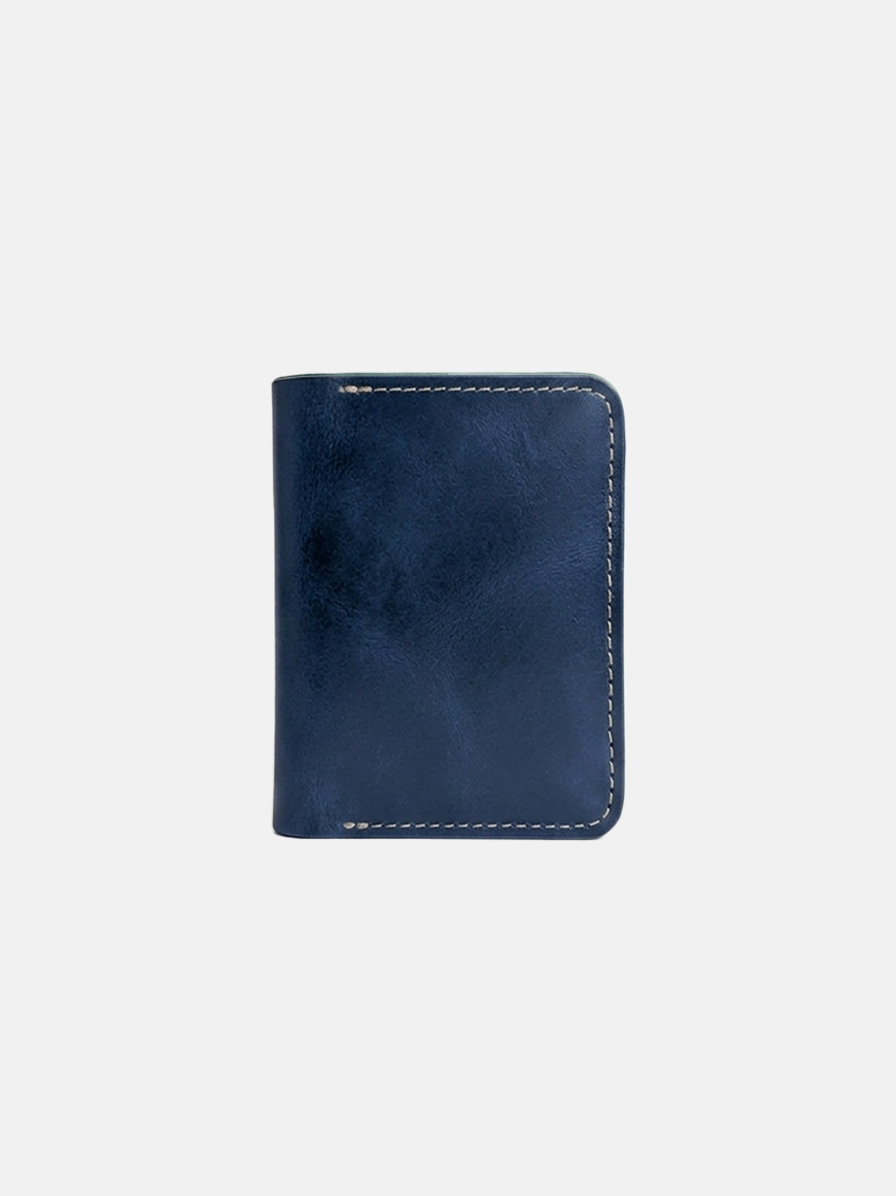 The Heritage Leather Vertical Bi-Fold Card Holder Van Gogh Blue