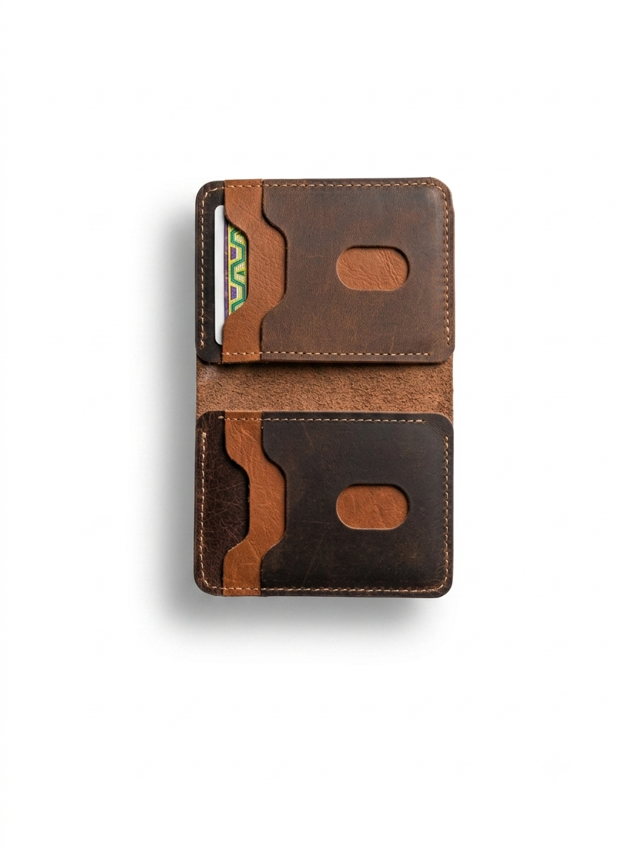 The Heritage Leather Vertical Bi-Fold Card Holder Coffee Brown