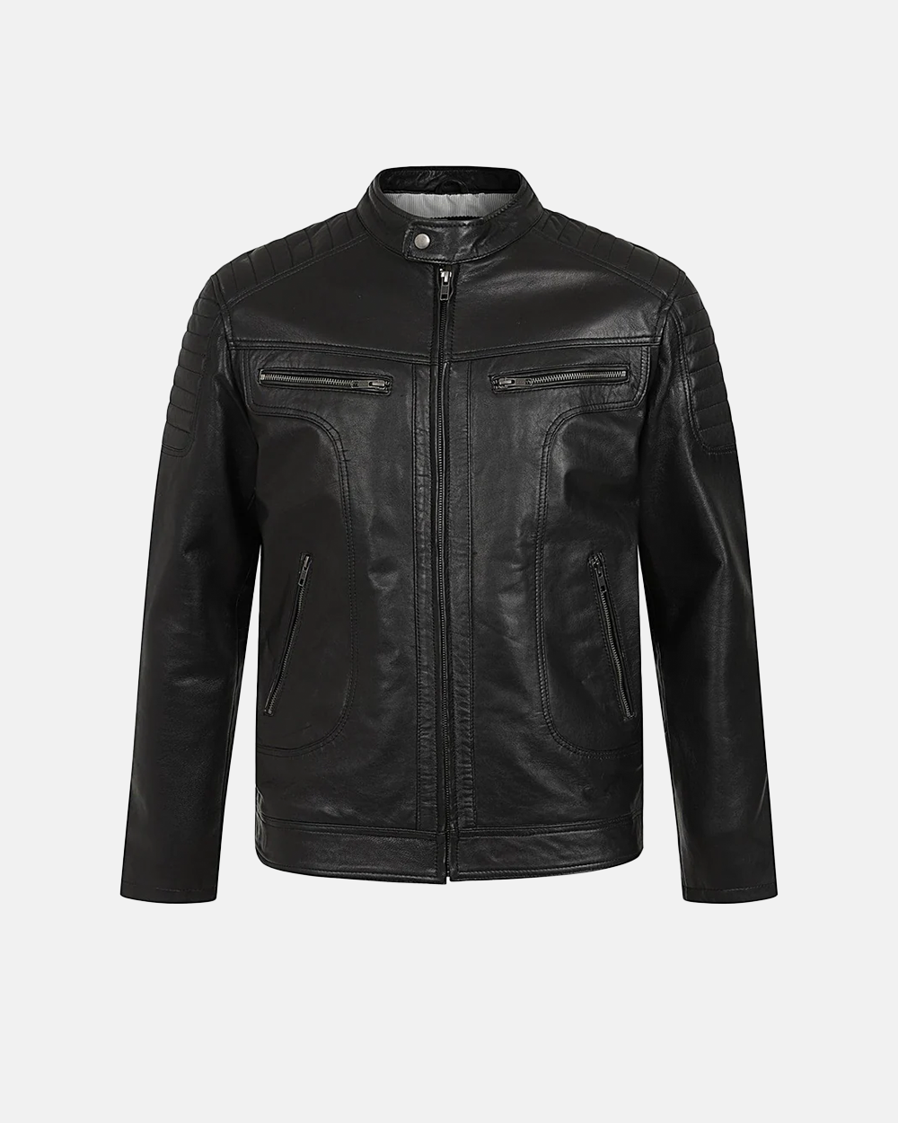 Lightweight Black Nappa Leather Biker Racer Jacket