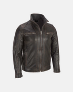 Men distressed Dark Brown Cafe Racer Biker Leather Jacket