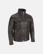Men distressed Dark Brown Cafe Racer Biker Leather Jacket