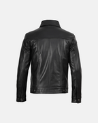 Men's Black Premium Leather Trucker Jacket Harrington