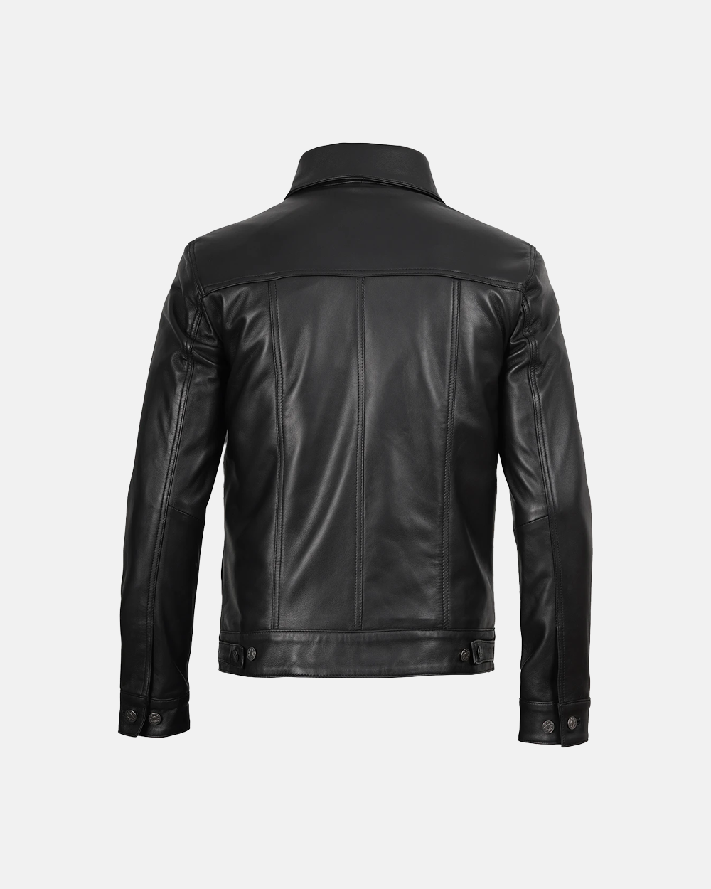 Men's Black Premium Leather Trucker Jacket Harrington