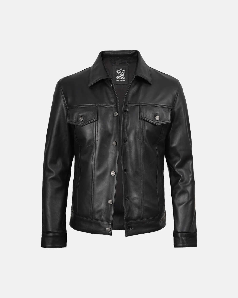Men's Black Premium Leather Trucker Jacket Harrington