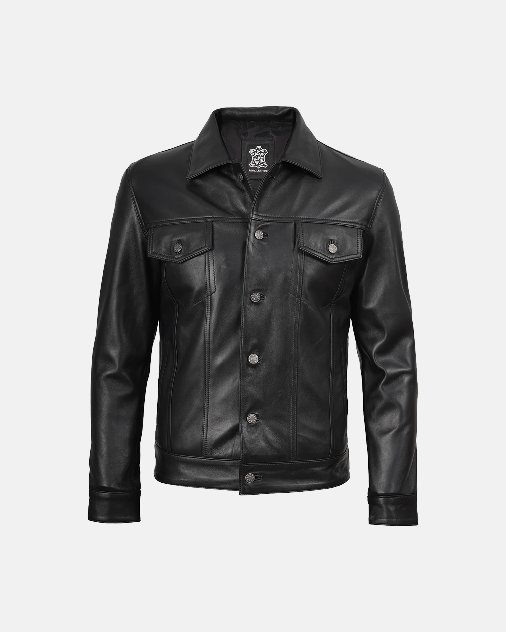 Men's Black Premium Leather Trucker Jacket Harrington