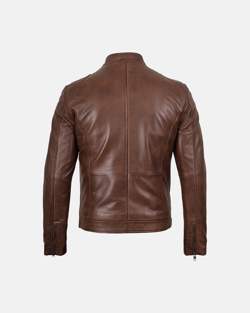Men’s Cafe Racer Cognac Brown Lambskin Leather Jacket