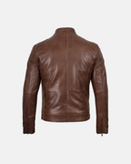 Men’s Cafe Racer Cognac Brown Lambskin Leather Jacket