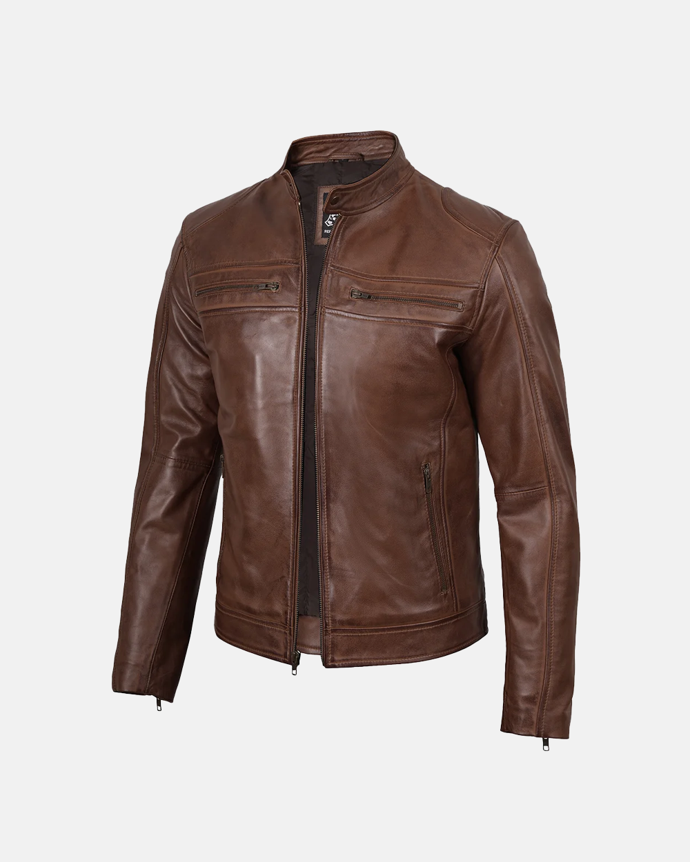 Men’s Cafe Racer Cognac Brown Lambskin Leather Jacket