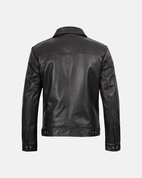 Men's Dark Brown Rub Off Aged Finish Leather Jacket