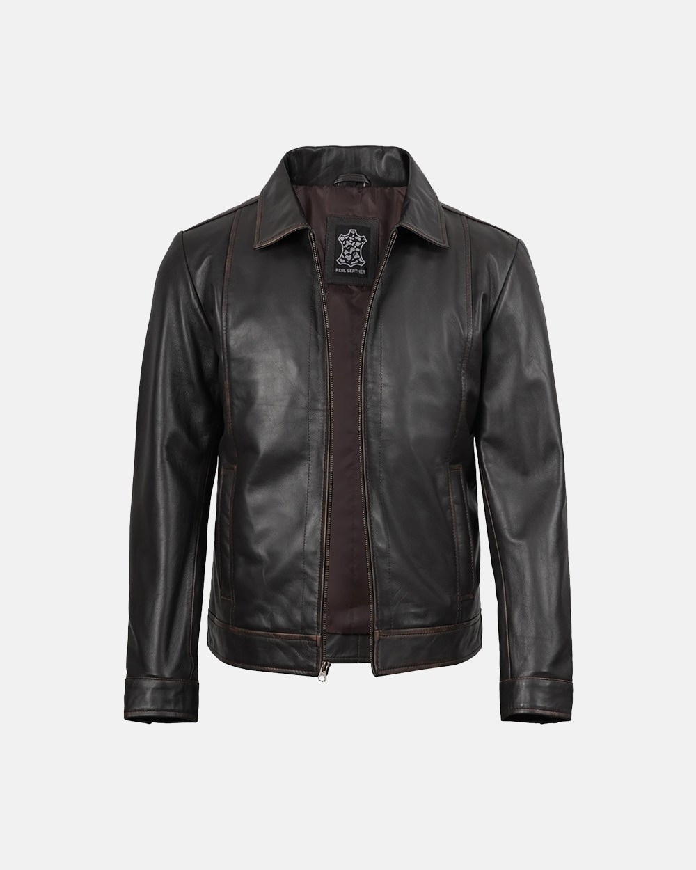 Men's Dark Brown Rub Off Aged Finish Leather Jacket