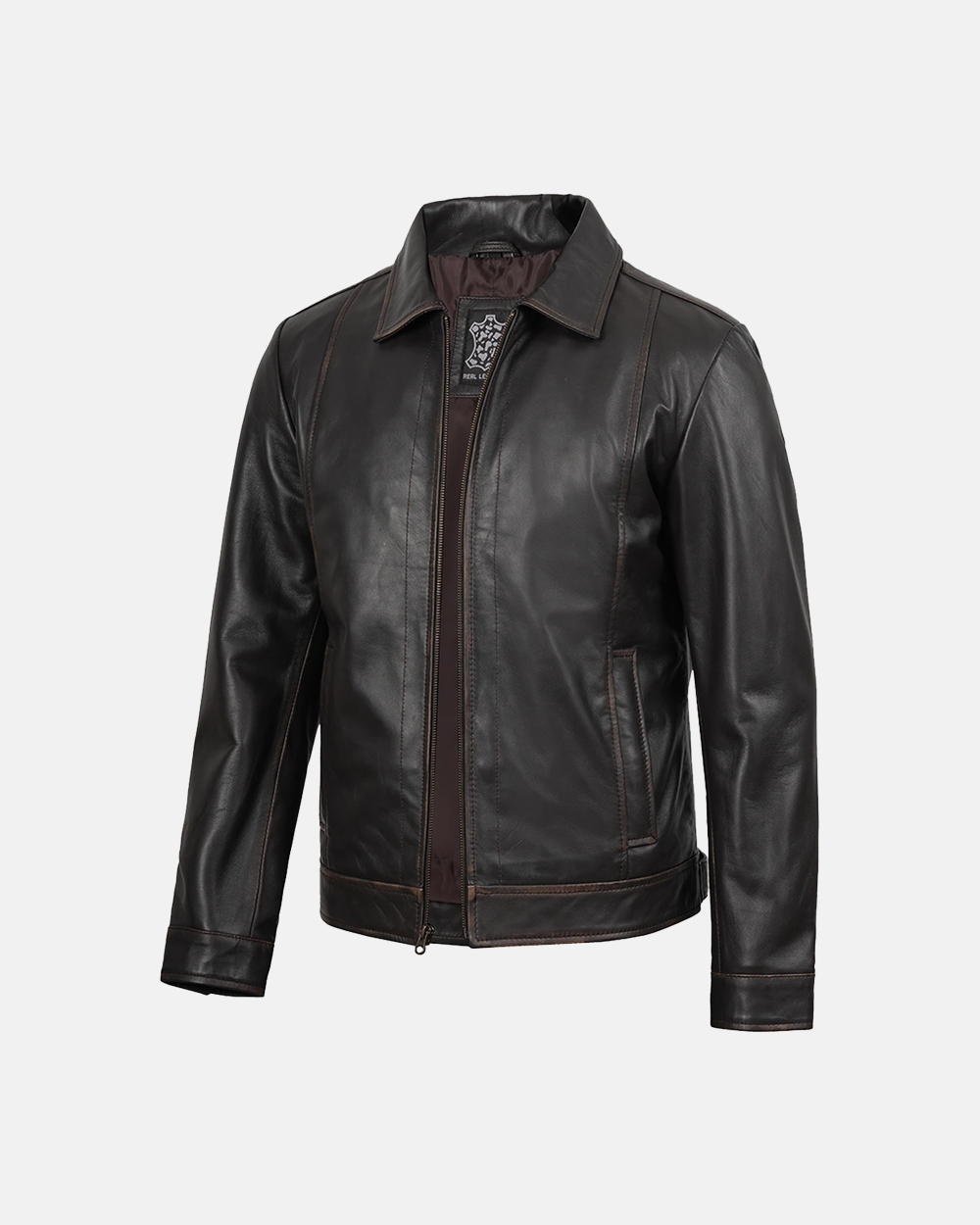 Men's Dark Brown Rub Off Aged Finish Leather Jacket