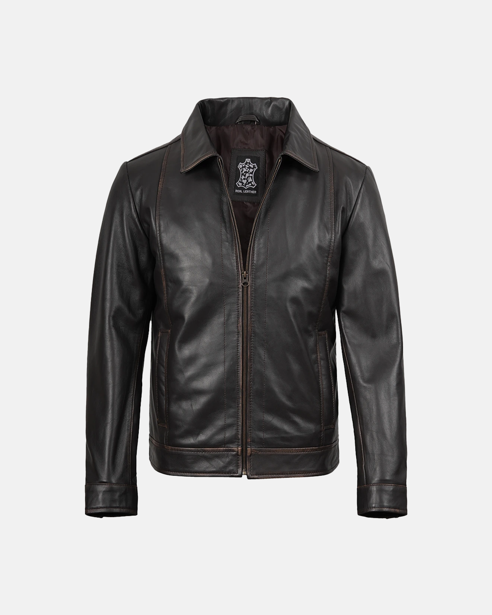 Men's Dark Brown Rub Off Aged Finish Leather Jacket