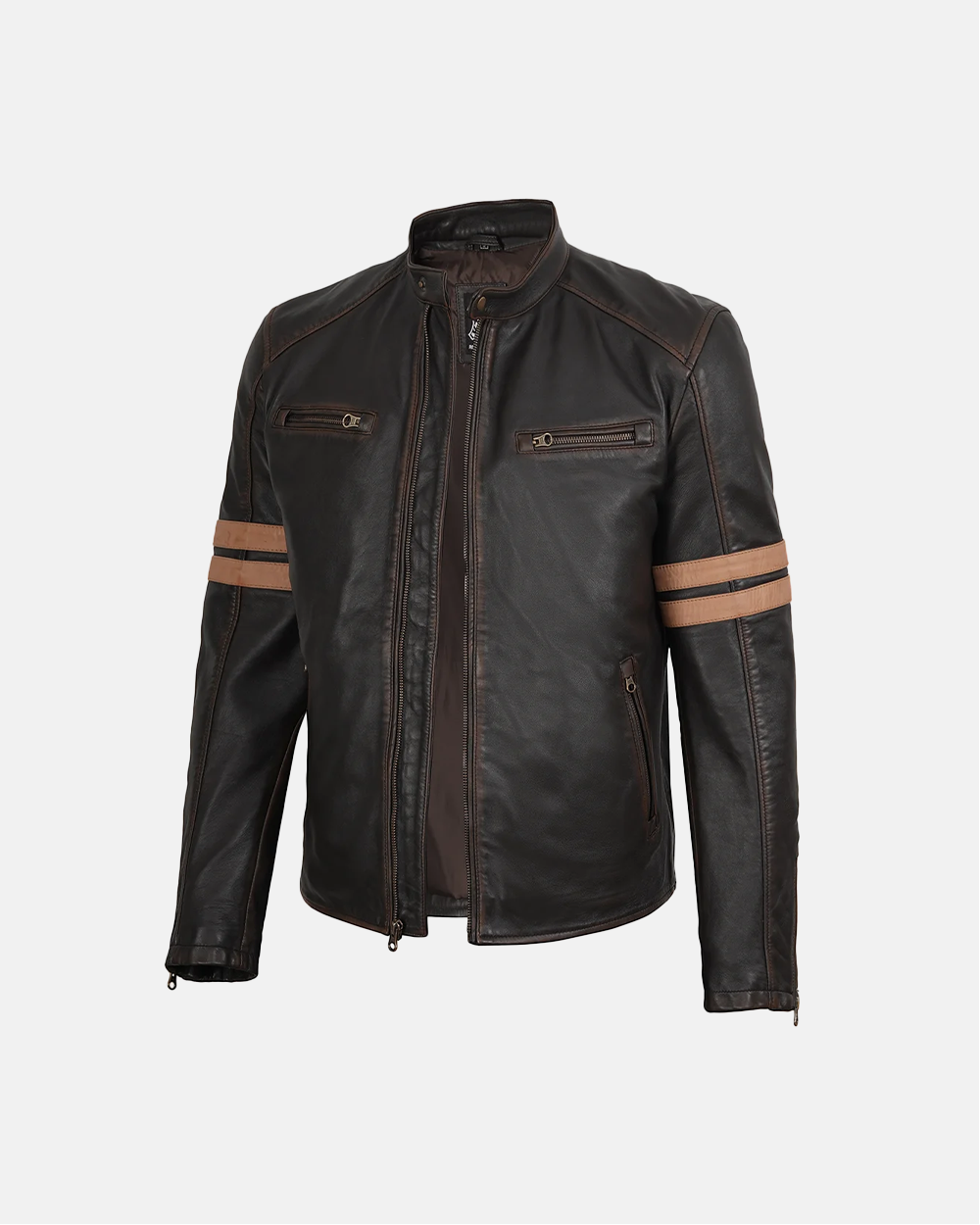 Men's Dark Brown Ruboff FNR Biker With Dual Strips