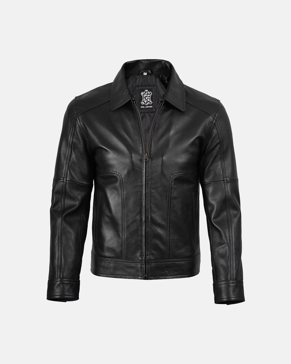 Men's Real Leather Classic Black Harrington Jacket