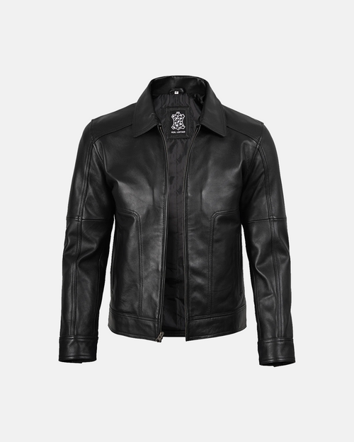Men's Real Leather Classic Black Harrington Jacket
