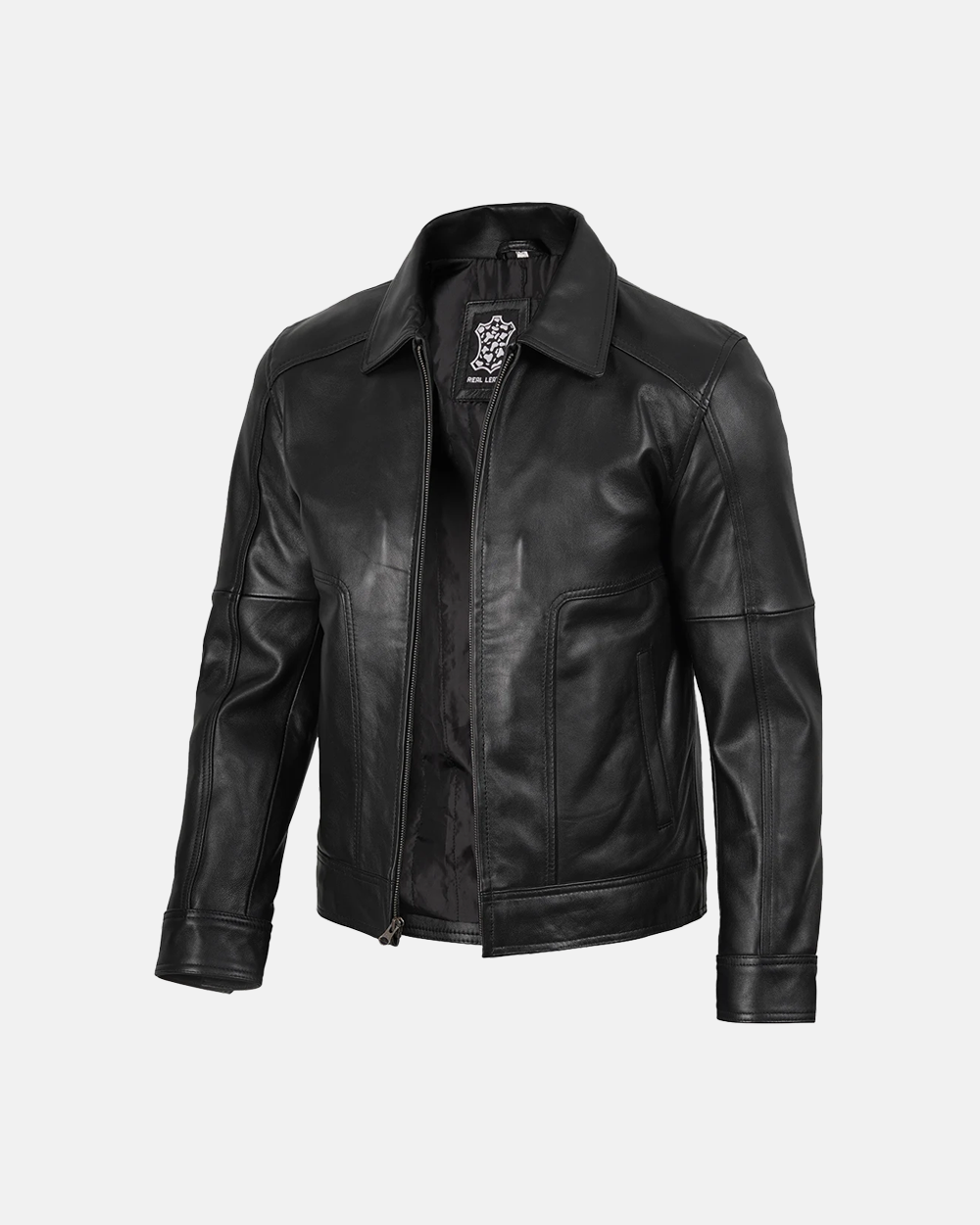 Men's Real Leather Classic Black Harrington Jacket