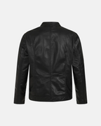 Men's Black With Cream Stripes Cafe Racer Leather Jacket