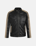 Men's Black With Cream Stripes Cafe Racer Leather Jacket