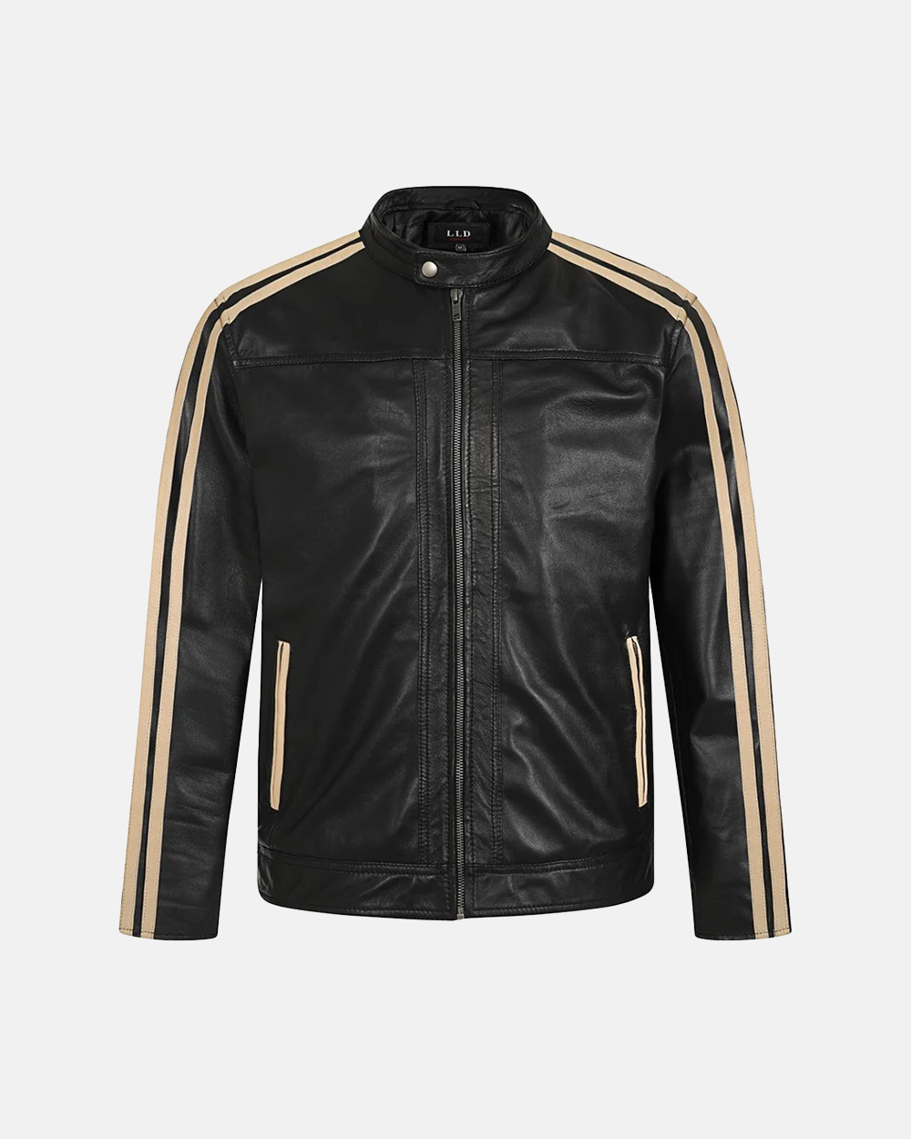 Men's Black With Cream Stripes Cafe Racer Leather Jacket