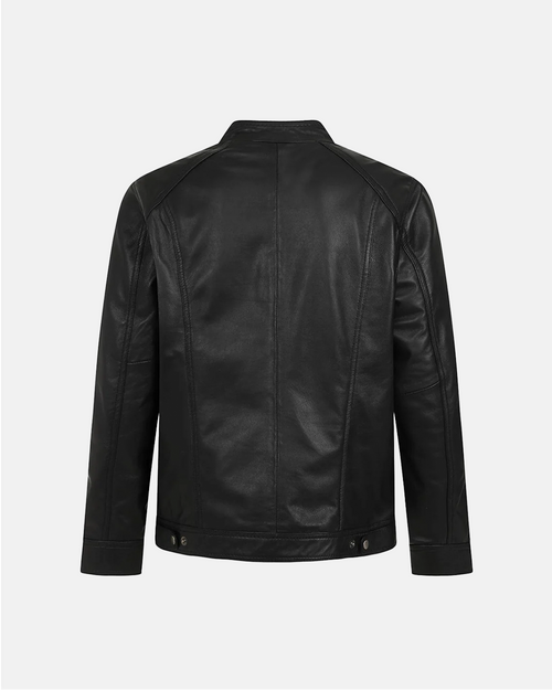 Premium Cafe Racer Leather Jacket Black Classic Men