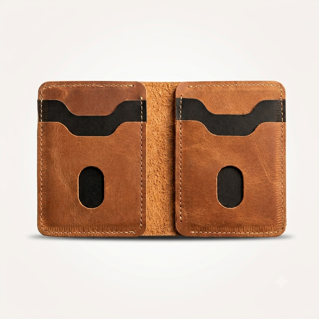 The Heritage Leather Vertical Bi-Fold Card Holder Rothko Brown