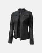 Women's Black Lambskin Leather Biker Jacket