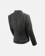 Women's Black Mandarin Collar Fashion Casual Leather Jacket