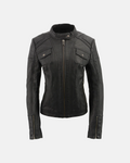 Women's Black Mandarin Collar Fashion Casual Leather Jacket