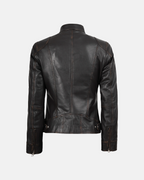Women's Dark Brown Ruboff Rivet FNR Leather Jacket