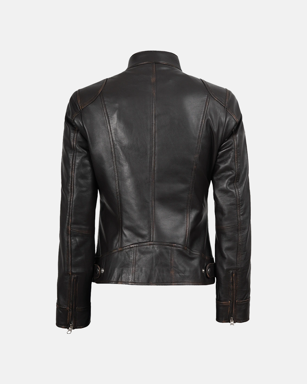 Women's Dark Brown Ruboff Rivet FNR Leather Jacket
