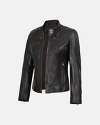 Women's Dark Brown Ruboff Rivet FNR Leather Jacket