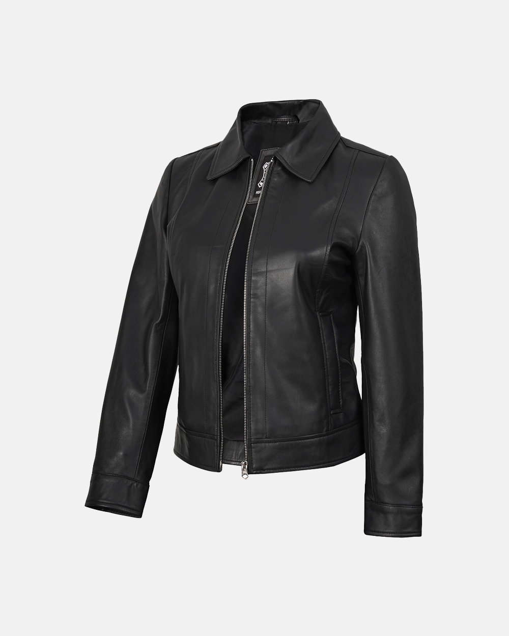 Women's Harrington Style Black Leather Jacket