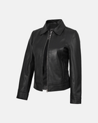 Women's Harrington Style Black Leather Jacket