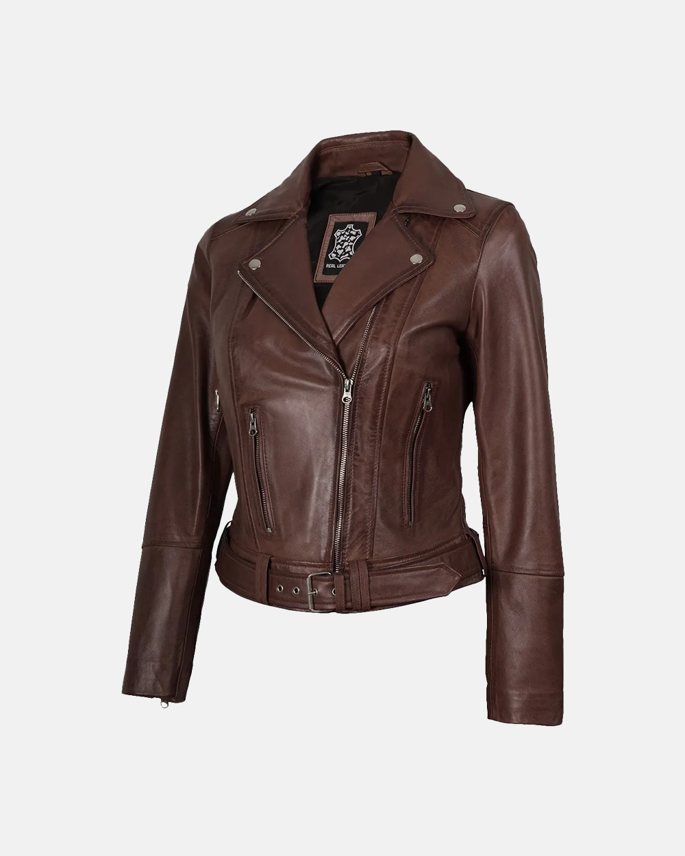Women's Brando Cognac Brown Biker Leather Jacket