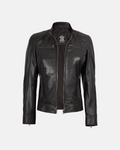 Women's Dark Brown Ruboff Rivet FNR Leather Jacket