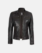Women's Dark Brown Ruboff Rivet FNR Leather Jacket